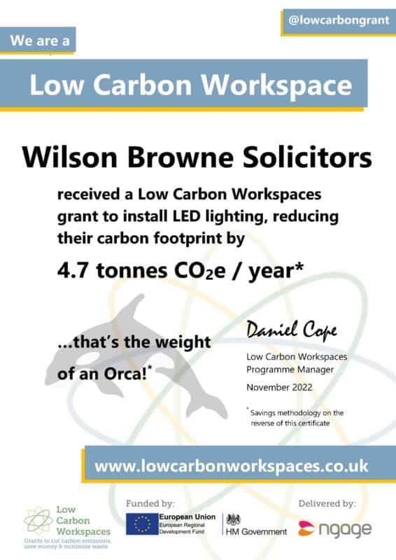 Low Carbon Workspace Wilson Browne Solicitors