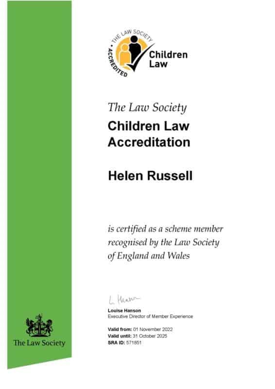 certificate on accredited children panel solicitors - Helen Russell